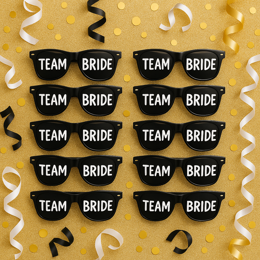Team Bride Sunglasses | Bachelorette Party Props | Bridesmaid Favors | Wedding Bar Accessories
(Set of 5)