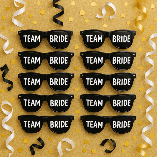 Team Bride Sunglasses | Bachelorette Party Props | Bridesmaid Favors | Wedding Bar Accessories
(Set of 5)