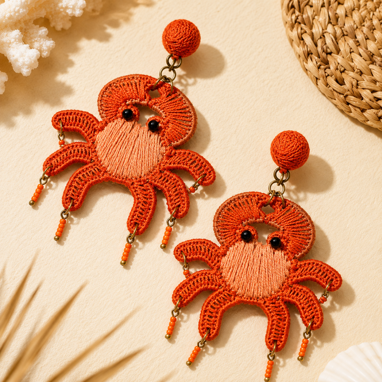 Coral Crab Statement Earrings | Handmade Coastal Earrings | Beach Inspired Jewelry by House of Bulbul