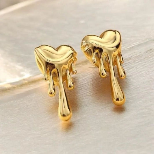 Gold-Plated Dripping Heart Earrings