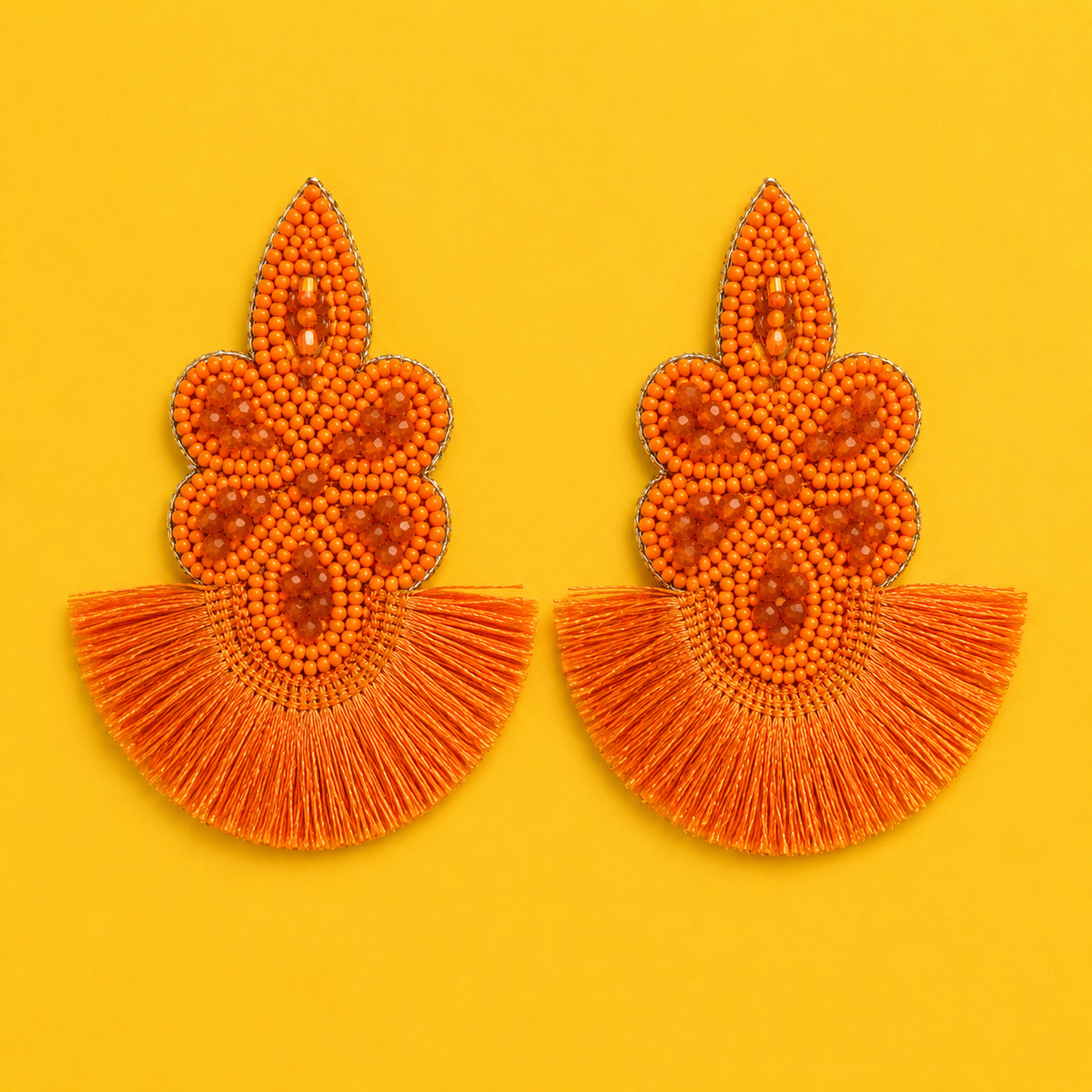 Marigold Bloom Handmade Beaded Tassel Earrings | House of Bulbul