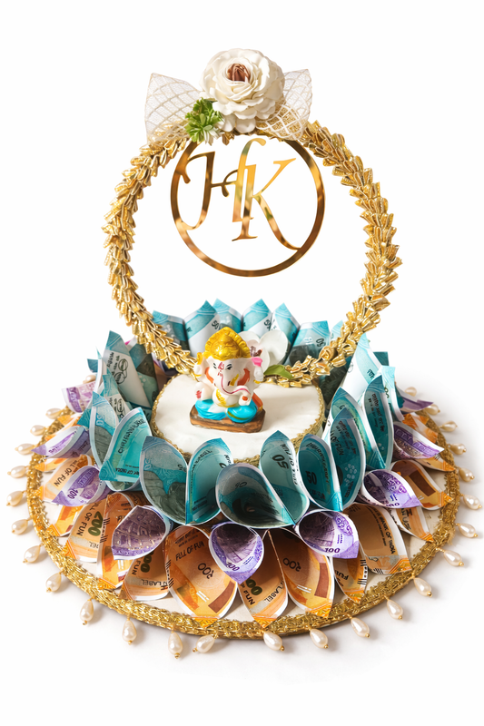 Royal Ganesha Money Lotus Platter for Weddings & Auspicious Gifting | Custom Currency Option