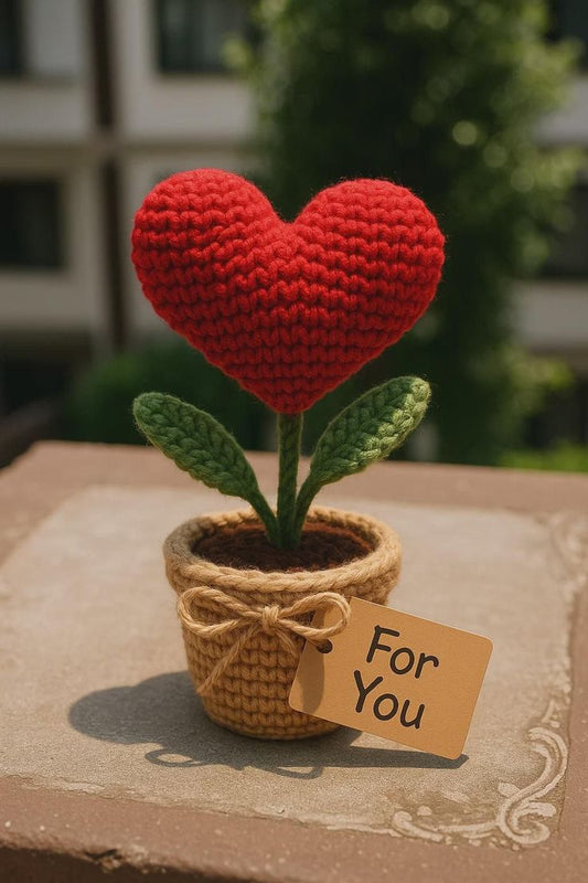 Crochet Heart Flower Pot – Handmade Cute Love Gift for Valentine’s Day