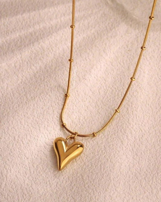 Golden Heart Charm Necklace with Beaded Detailing