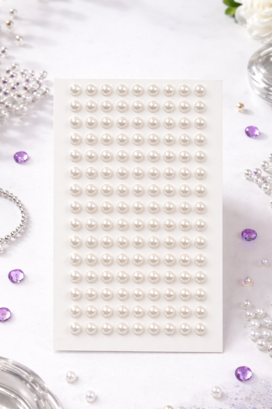 White pearls Crystal Hair Stickers for Women | Self-Adhesive Hair & Face Gems