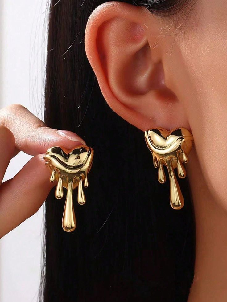 Gold-Plated Dripping Heart Earrings