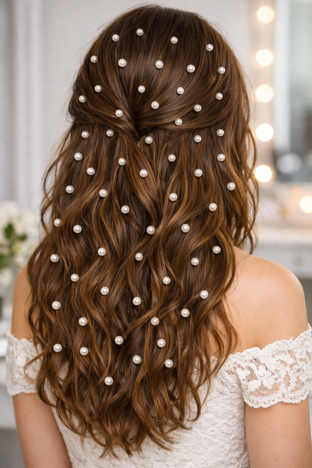 White pearls Crystal Hair Stickers for Women | Self-Adhesive Hair & Face Gems