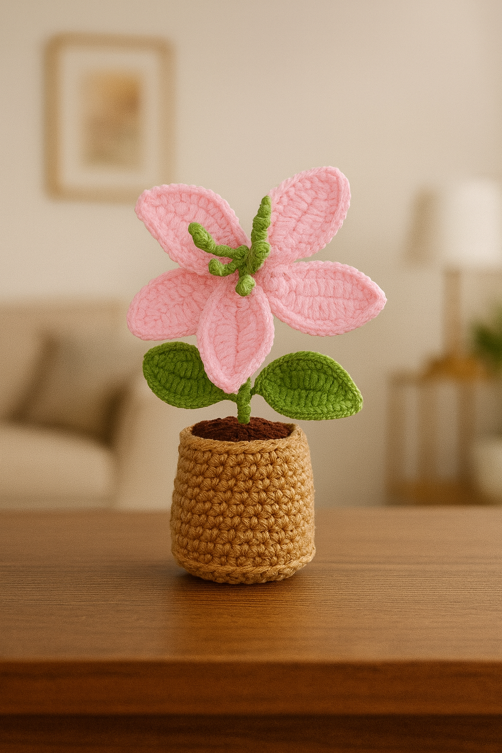 Handmade Crochet Pink Flower in Pot | Cute Table Decor | Knitted Home Decor Gift | Mini Crochet Plant