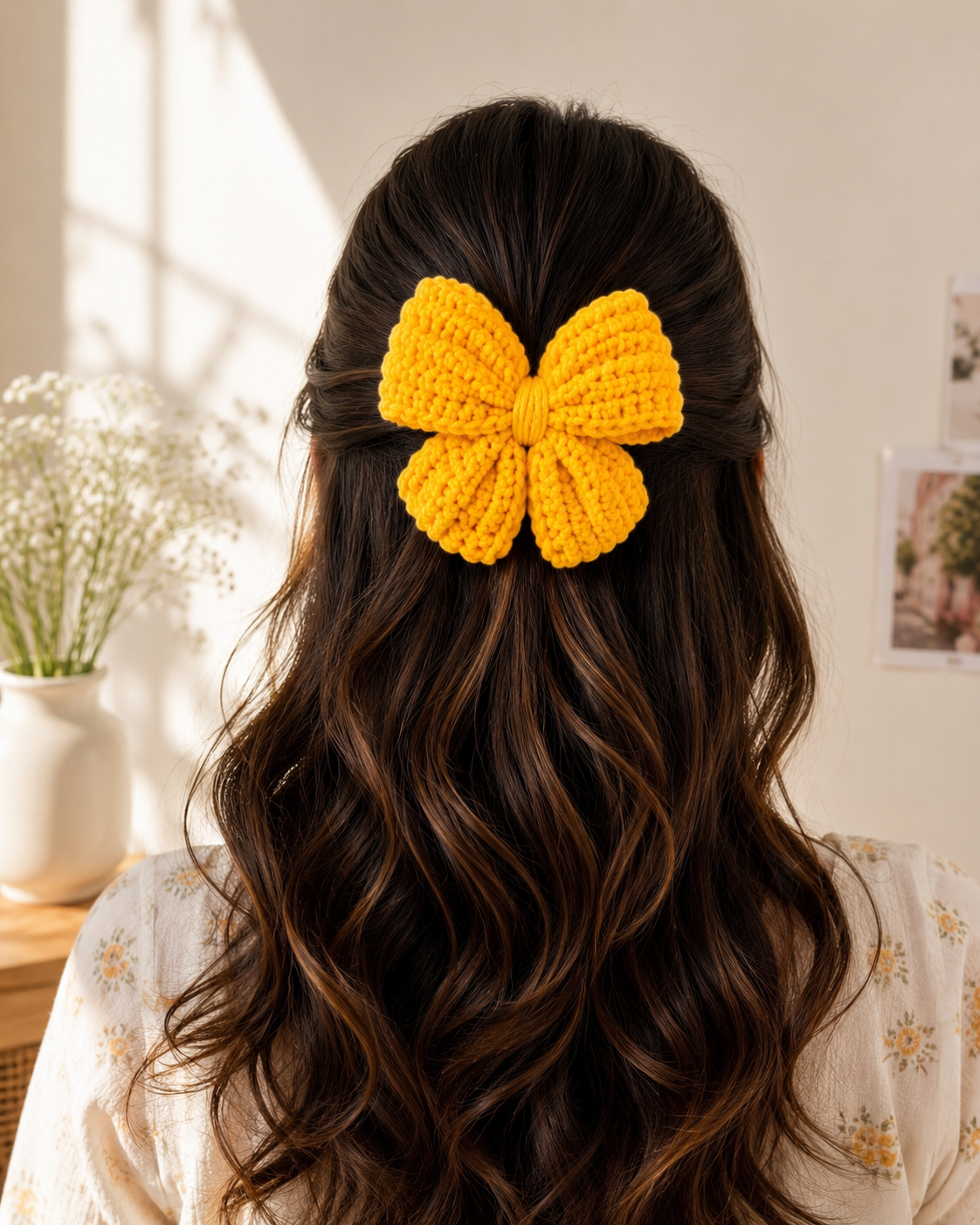 Handmade Crochet Hair Bow Clip – Hot Pink | House of Bulbul