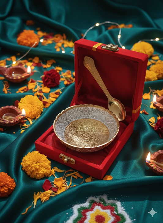 Silver-Plated Decorative Bowl with Spoon in Velvet Box