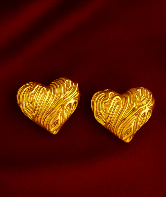 Textured Gold Heart Stud Earrings