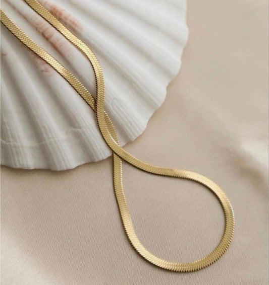 Classic Gold-Plated Herringbone Chain Necklace