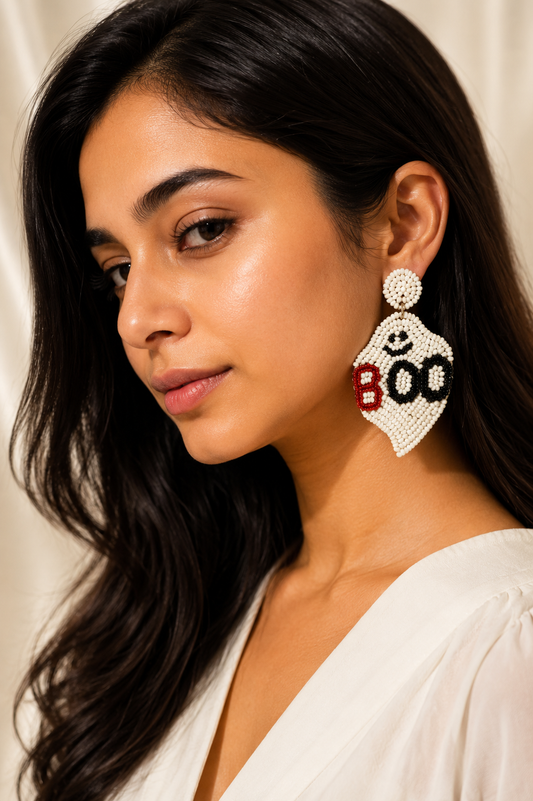 Boo Beaded Statement Earrings | Handmade Halloween Earrings | House of Bulbul