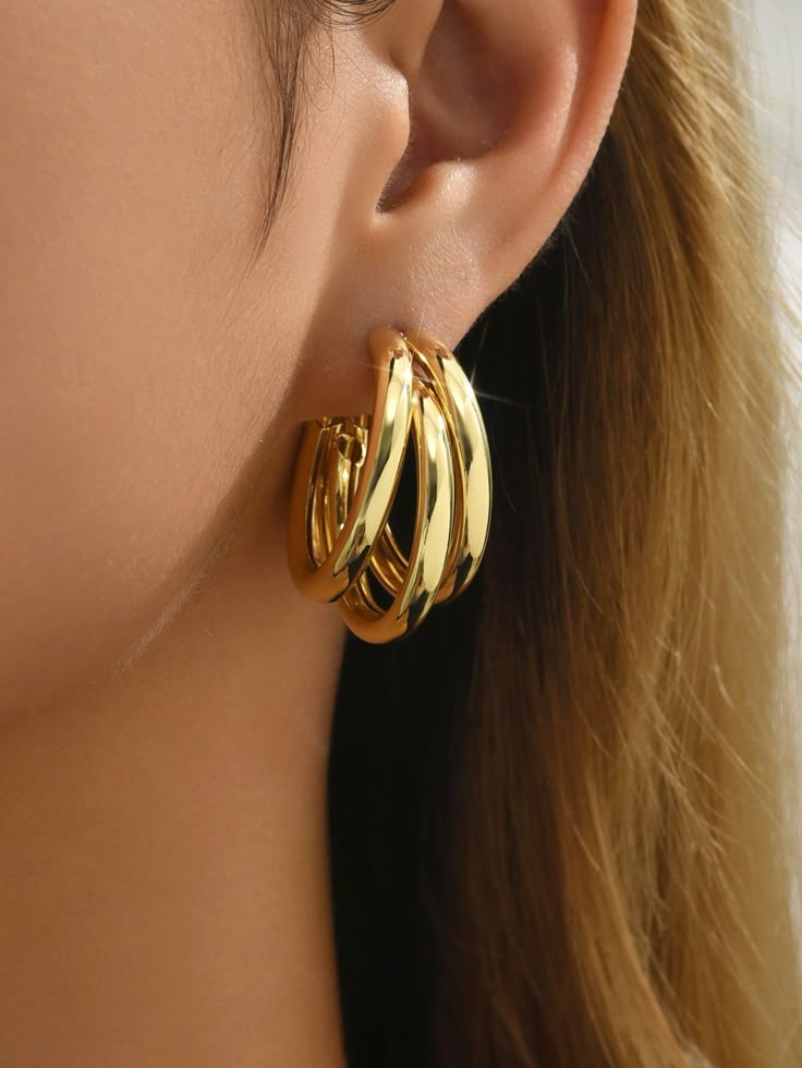 Triple Curved Gold-Plated Hoop Earrings