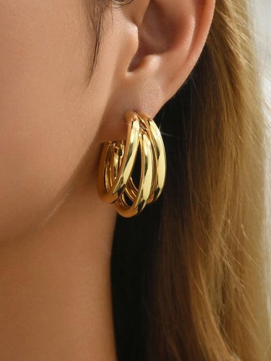 Triple Curved Gold-Plated Hoop Earrings