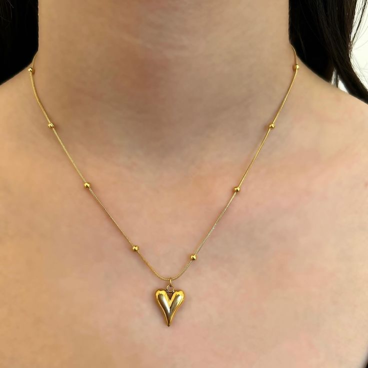 Golden Heart Charm Necklace with Beaded Detailing