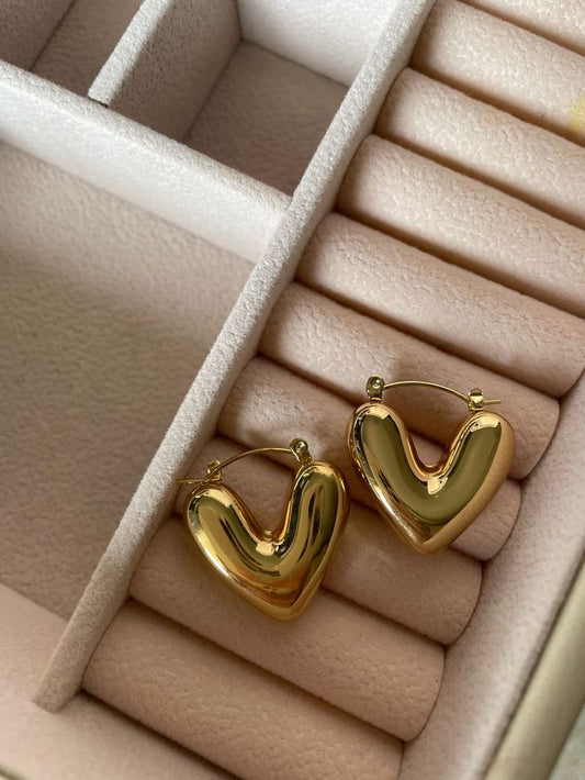 Gold-Plated Puffy Heart Hoop Earrings