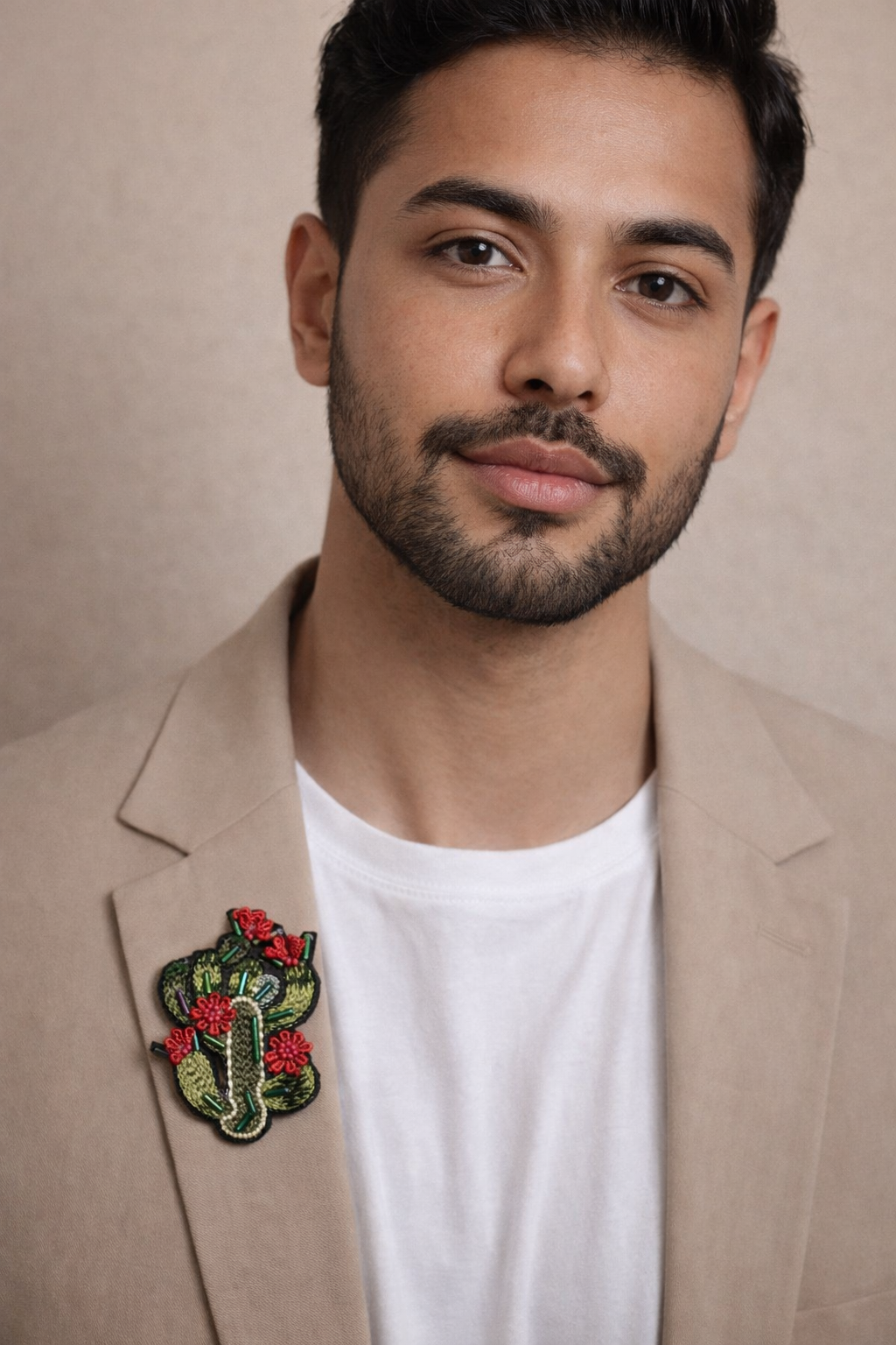 Handmade Cactus Embroidered Brooch | Beaded Floral Lapel Pin for Women | Statement Artisan Accessory