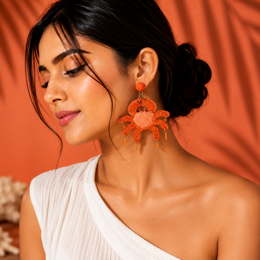 Coral Crab Statement Earrings | Handmade Coastal Earrings | Beach Inspired Jewelry by House of Bulbul