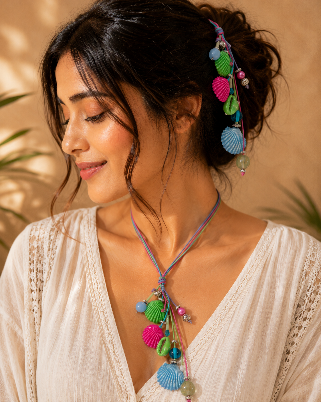 Handmade Seashell Charm Accessory | Multi-Wear Necklace, Hair Tie & Bag Charm | House of Bulbul