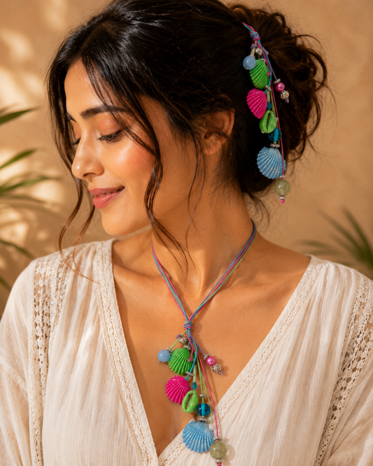 Handmade Seashell Charm Accessory | Multi-Wear Necklace, Hair Tie & Bag Charm | House of Bulbul