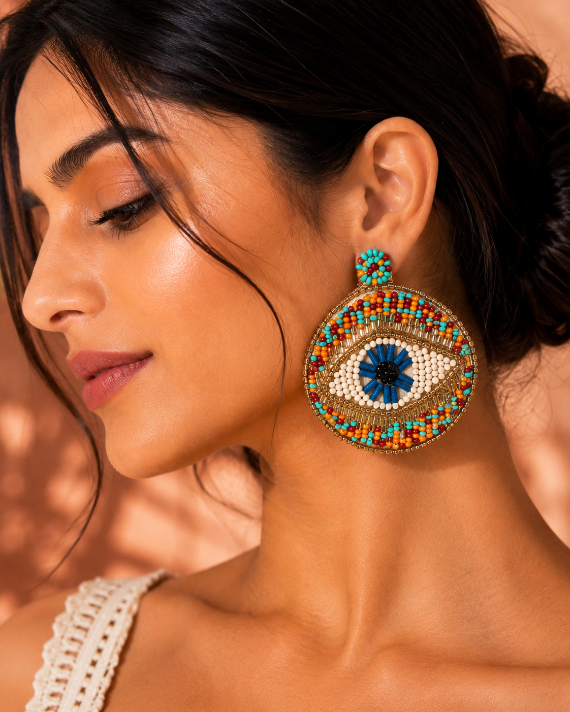Handmade Boho Evil Eye Statement Earrings | Beaded Artisan Earrings for Women | House of Bulbul