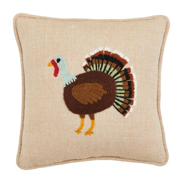 Handmade Turkey Embroidered Cushion – 8x8 Inch Fall Decor | Thanksgiving Accent Pillow