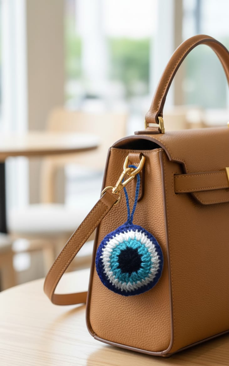Handcrafted Crochet Evil Eye Charm |mobile charm,Bag, Keychain & Car Hanging