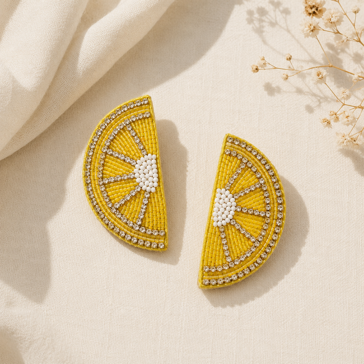 Lemon Slice Beaded Statement Earrings | Handmade Summer Earrings | House of Bulbul