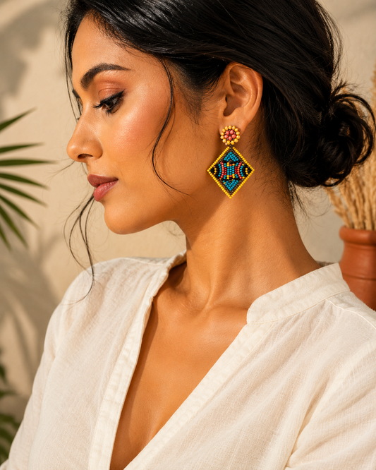 Handmade Tribal Beaded Statement Earrings | Colorful Boho Earrings for Women | House of Bulbul