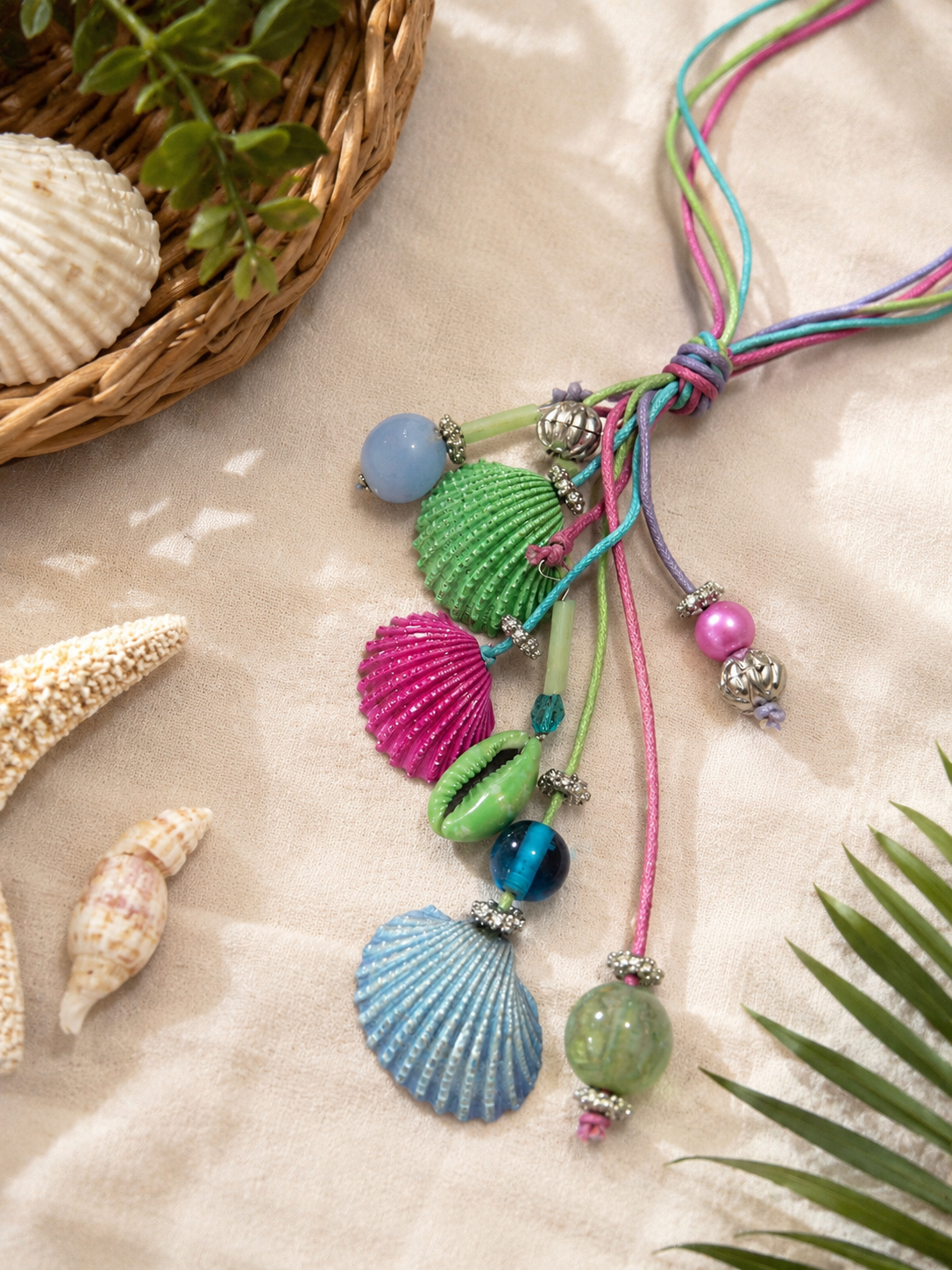 Handmade Seashell Charm Accessory | Multi-Wear Necklace, Hair Tie & Bag Charm | House of Bulbul