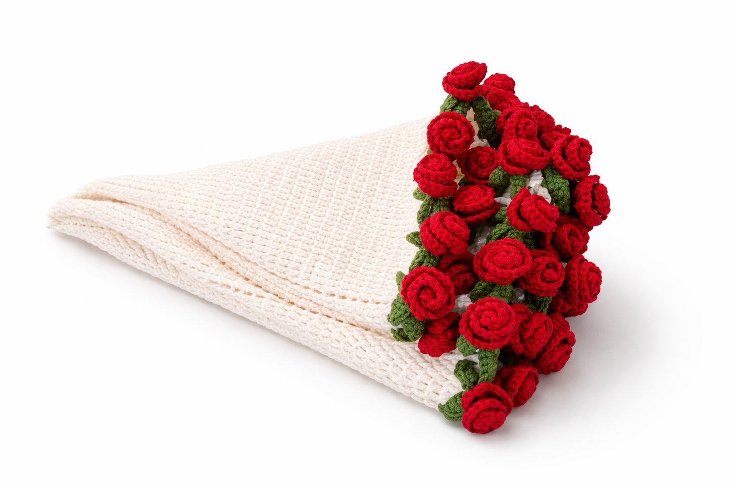 Handmade Crochet Rose Blanket & Bouquet Set | Valentine Gift Combo | Romantic Luxury Gifting