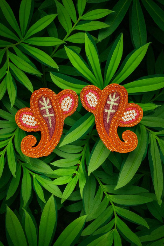 Handcrafted Beaded Ganesh Paisley Earrings