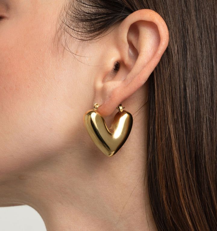 Gold-Plated Puffy Heart Hoop Earrings