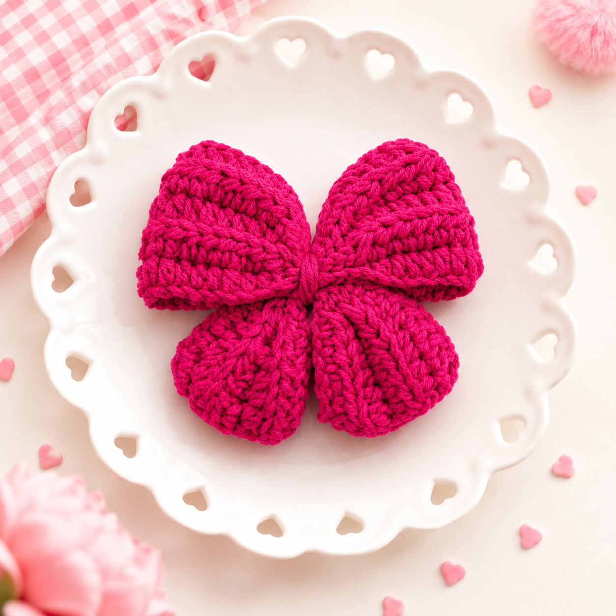 Handmade Crochet Hair Bow Clip – Hot Pink | House of Bulbul