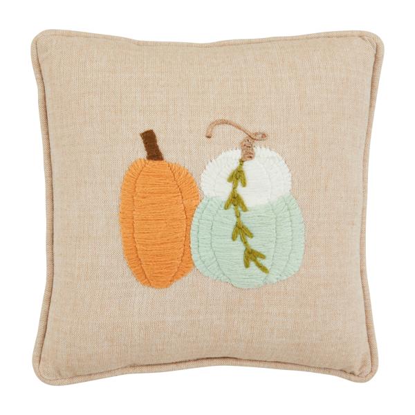 Pumpkin Embroidered Cushion – 8x8 Inch Fall Harvest Pillow | Handmade Autumn Home Décor