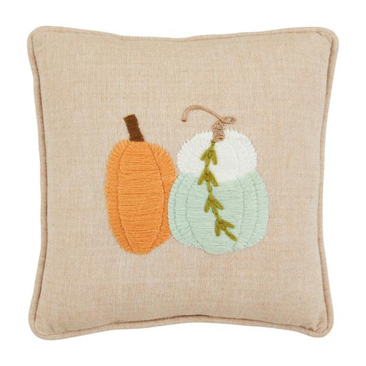 Pumpkin Embroidered Cushion – 8x8 Inch Fall Harvest Pillow | Handmade Autumn Home Décor