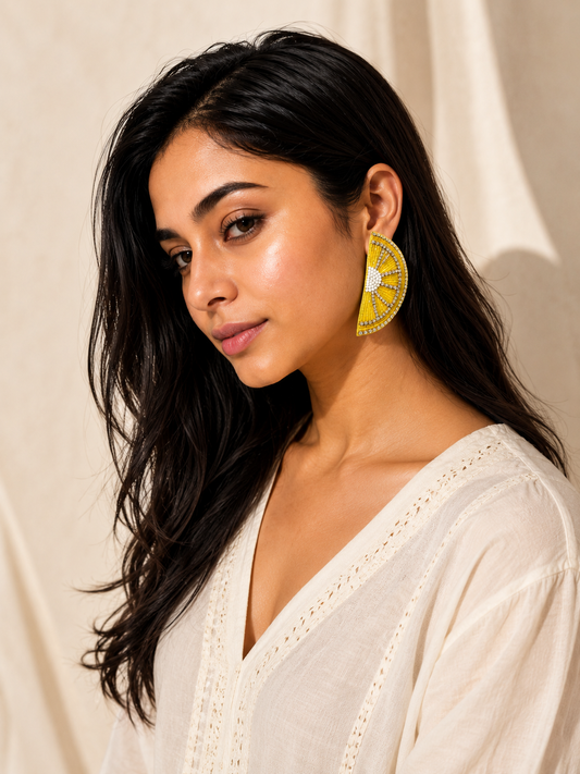 Lemon Slice Beaded Statement Earrings | Handmade Summer Earrings | House of Bulbul