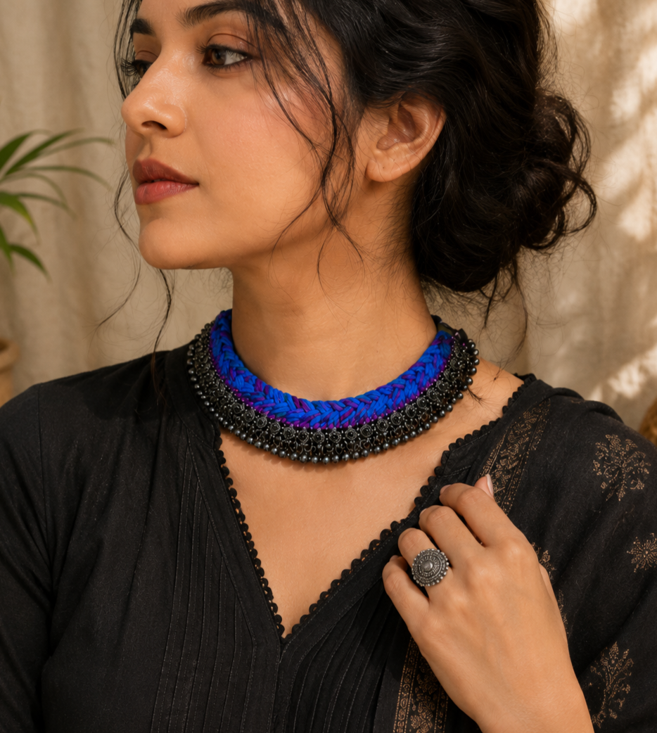 Handmade Tribal Threads Choker Necklace | Oxidised Boho Statement Jewelry