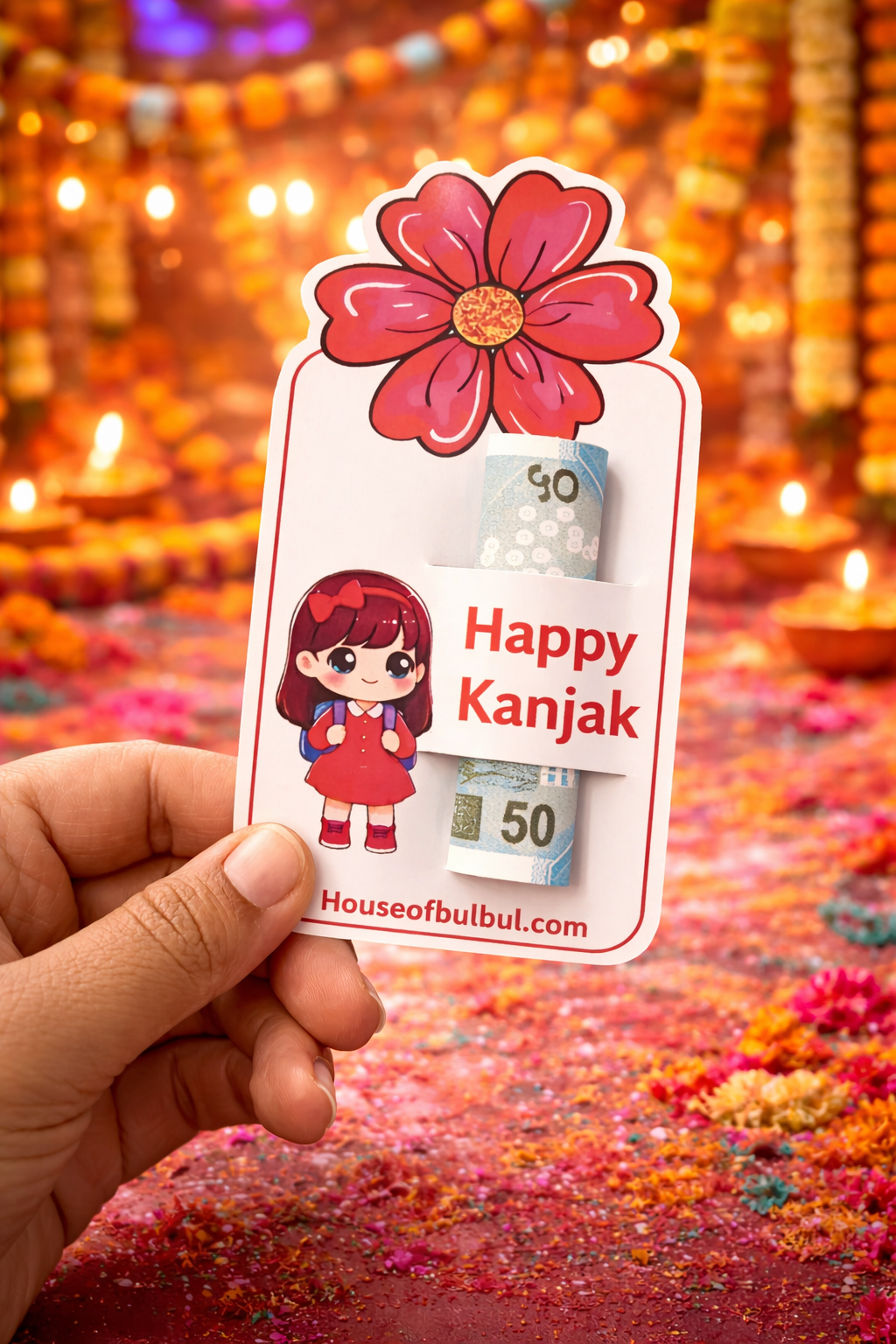 Happy Kanjak Gift Card for Navratri | Cute Money Holder for Kanjak Return Gifts | pack of 12 | money not included