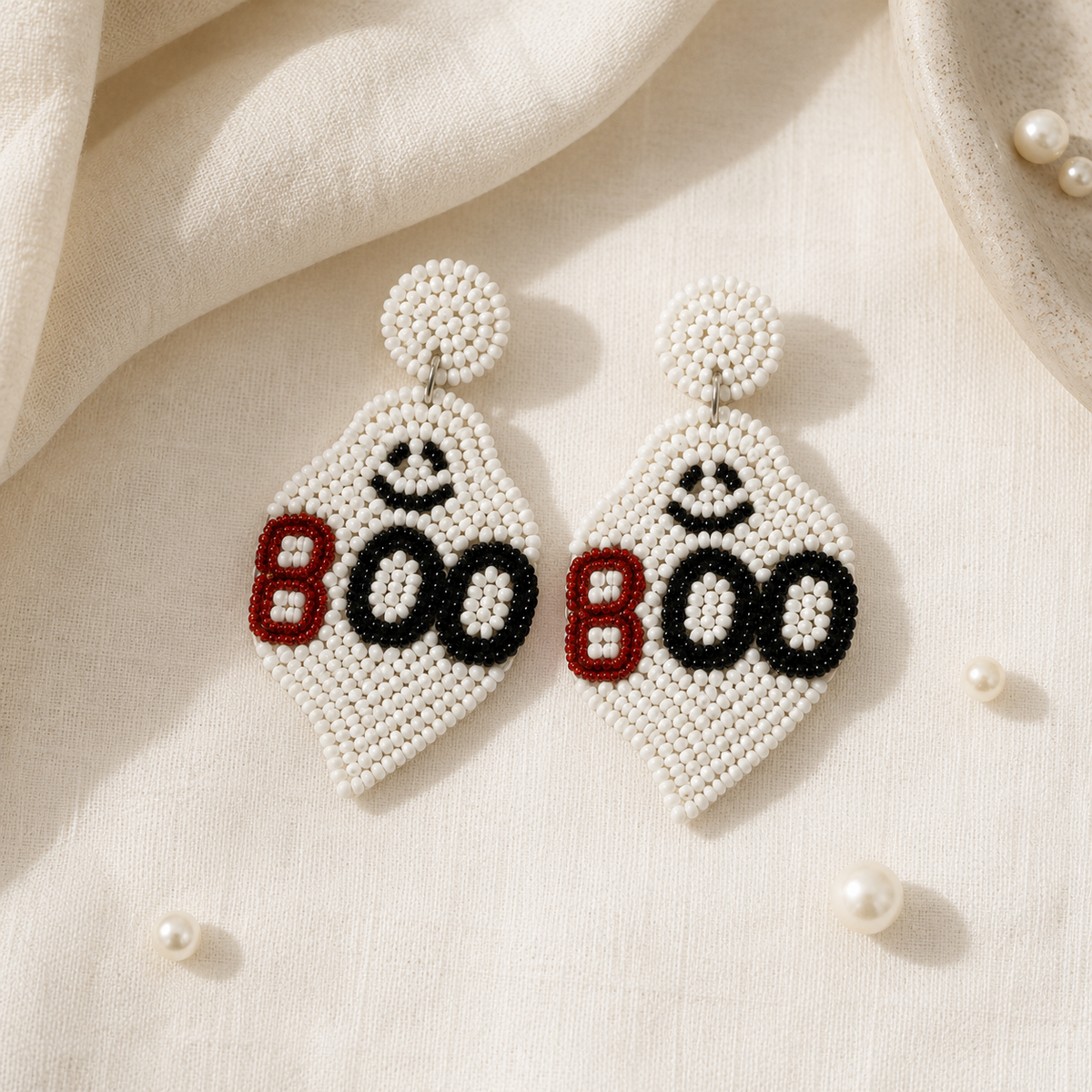 Boo Beaded Statement Earrings | Handmade Halloween Earrings | House of Bulbul