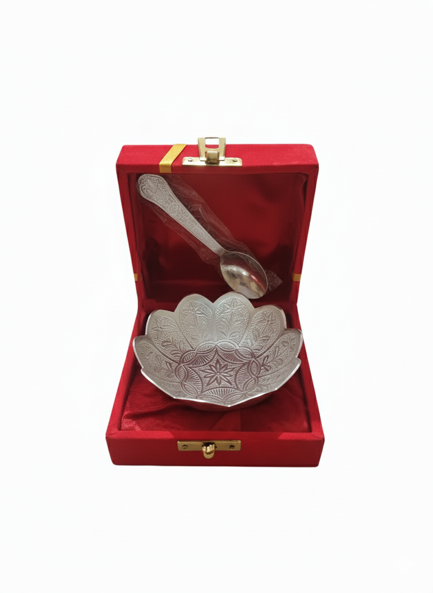 Silver-Plated Bowl with Spoon in Velvet Gift Box