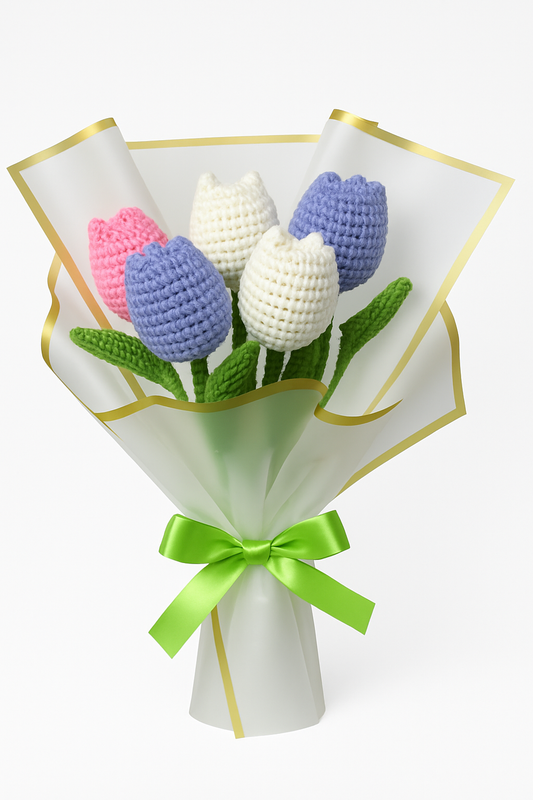 Handmade Crochet Tulip Bouquet | Knitted Flower Bouquet Gift | Forever Flowers for Birthday, Anniversary, Home Décor | Cute Aesthetic Gift for Her