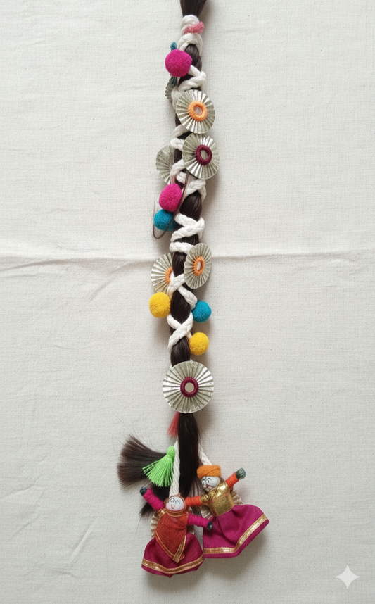 Handmade Mirror Work Braid Accessory with Puppets – Ethnic hair accessories