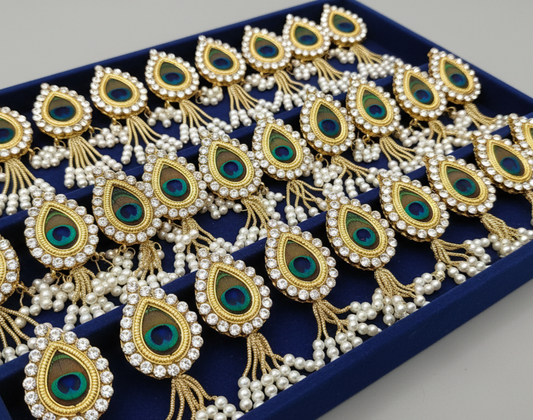 Peacock Feather Brooch with Pearl Tassels – Elegant Wedding, Haldi & Mehndi Accessory