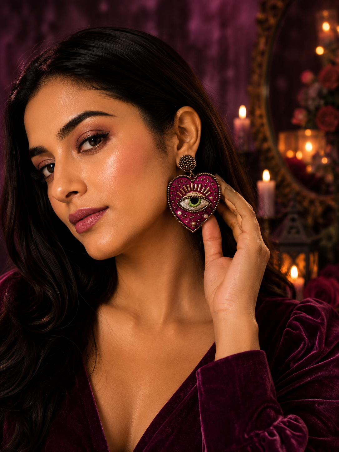 Evil Eye Heart Earrings | Handmade Statement Earrings | Boho Gothic Jewelry | House of Bulbul