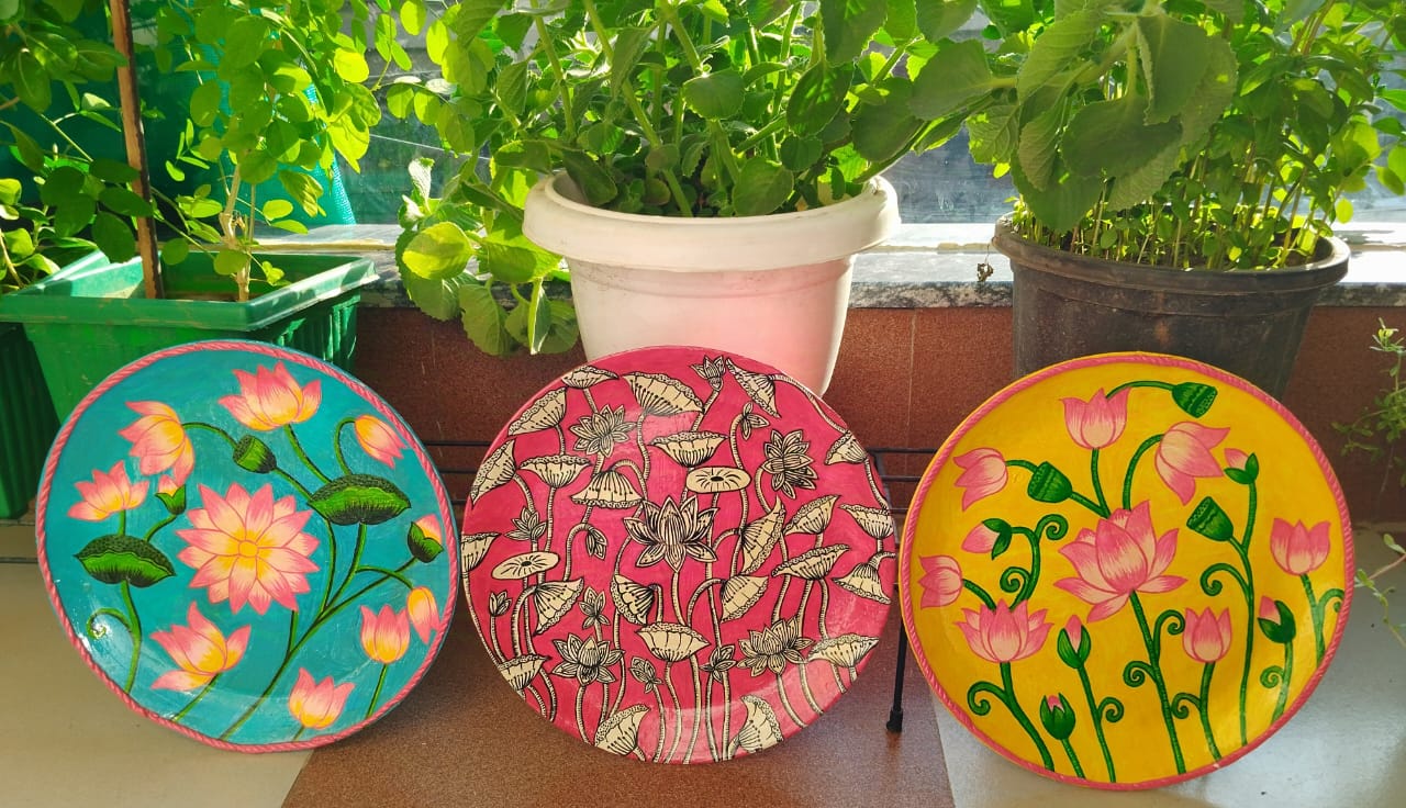 Combo of hand painted floral wall plates