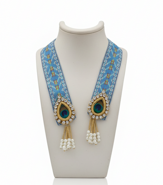 Peacock Feather Patka with Pearl Tassels – Premium Wedding Guest Welcome Accessory