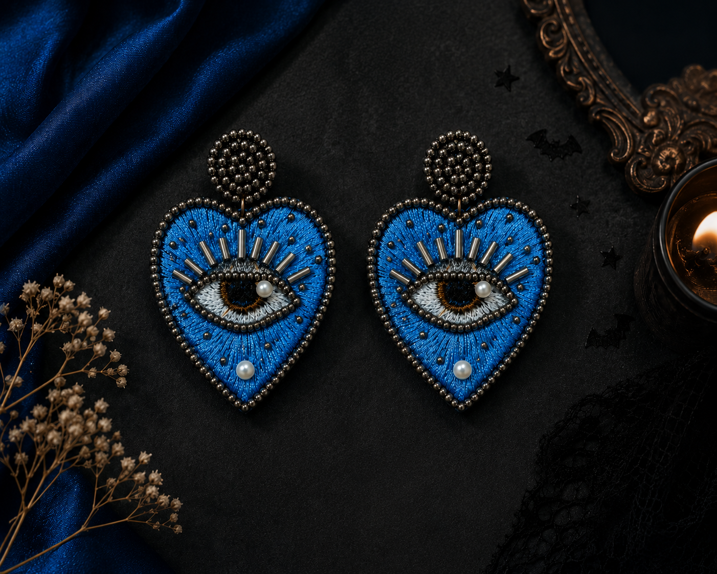 Evil Eye Heart Earrings | Handmade Statement Earrings | Boho Gothic Jewelry | House of Bulbul