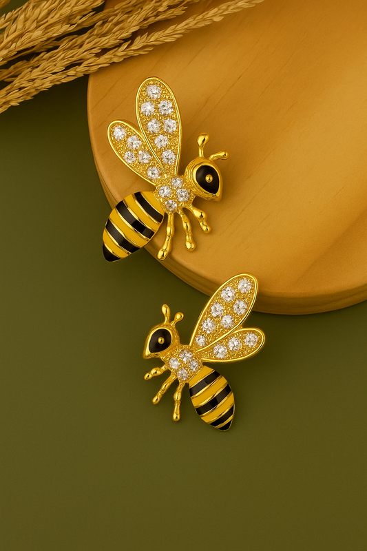Golden Bee Stud Earrings – Crystal Wing Design (pre order)